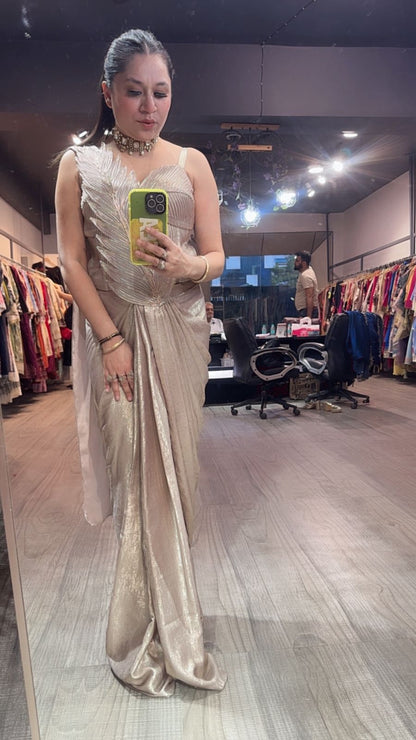 Cosmo Silver Designer Drape Saree
