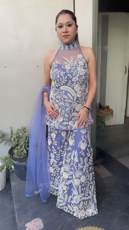 Dilruba lavander Heavy Thread work Designer Suit