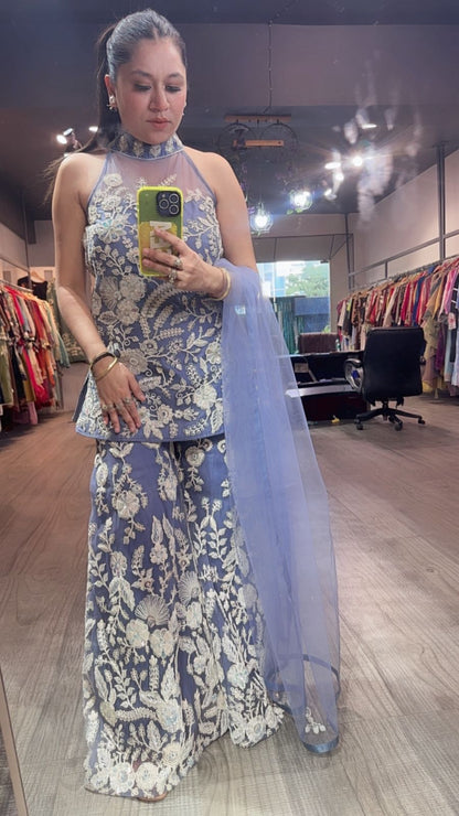 Dilruba lavander Heavy Thread work Designer Suit