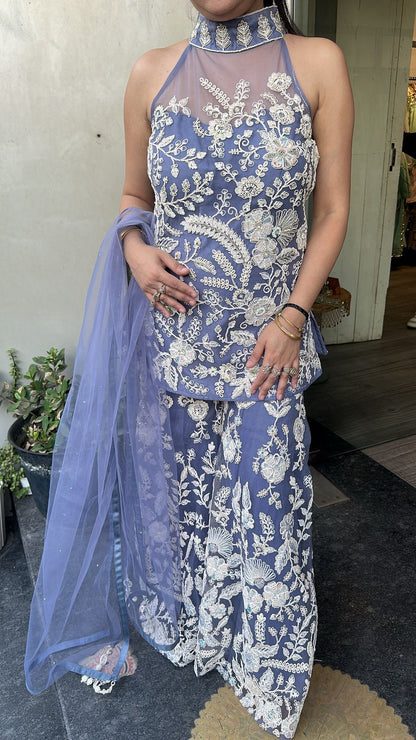 Dilruba lavander Heavy Thread work Designer Suit