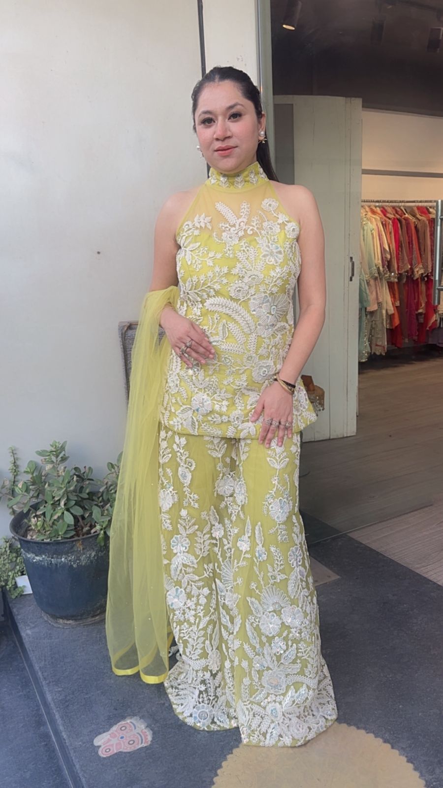 Dilruba lime yellow  Heavy Thread work Designer Suit