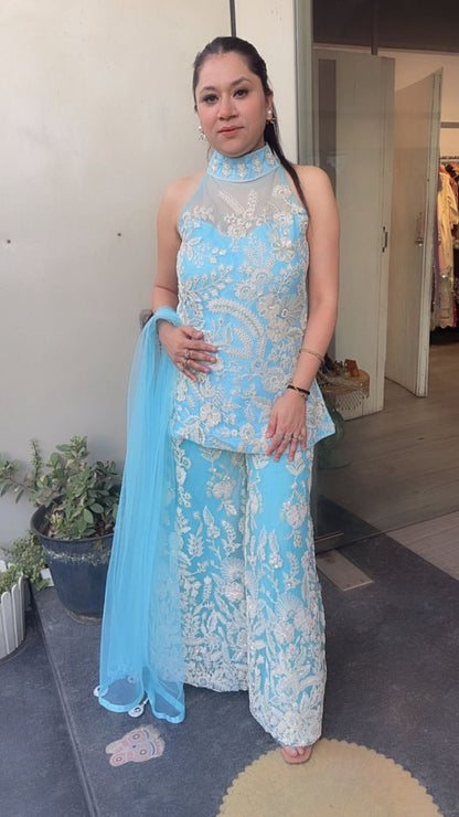 Dilruba Aqua Blue  Heavy Thread work Designer Suit