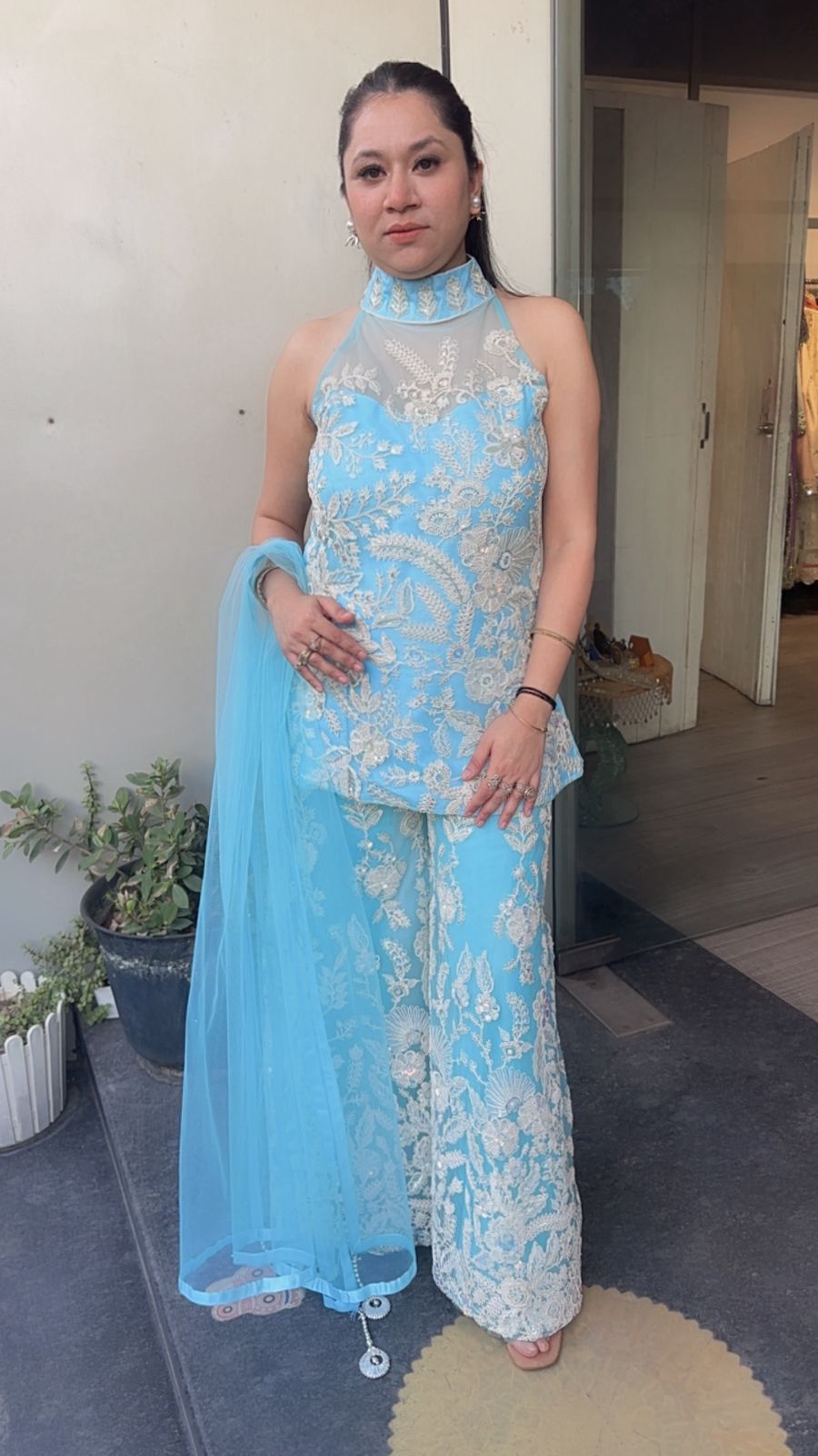 Dilruba Aqua Blue  Heavy Thread work Designer Suit