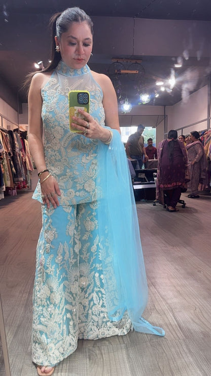 Dilruba Aqua Blue  Heavy Thread work Designer Suit