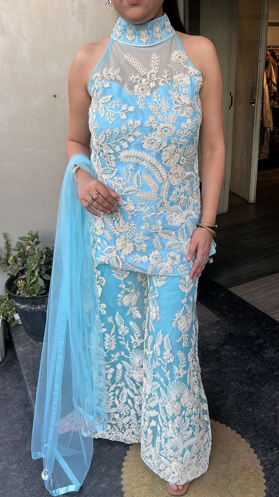 Dilruba Aqua Blue  Heavy Thread work Designer Suit
