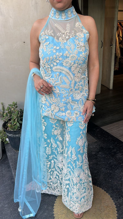 Dilruba Aqua Blue  Heavy Thread work Designer Suit