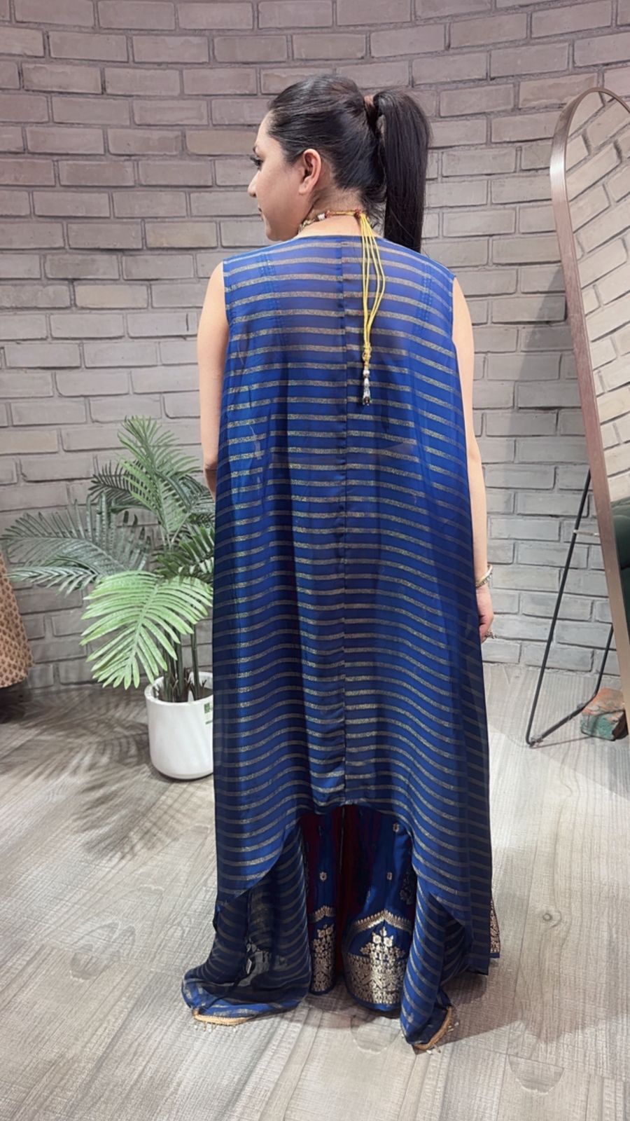 Imprint Navy blue Heavy Blouse with Cape and Banarasi Plazoo set