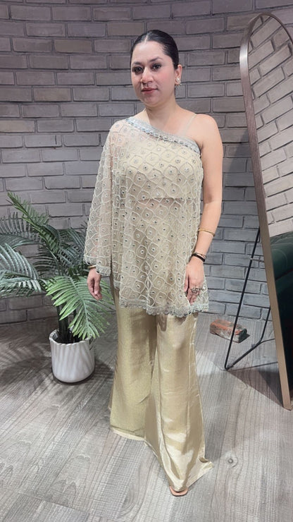 Spotlight Beige Golden heavy cape plazoo set (3pc Set)