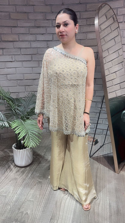 Spotlight Beige Golden heavy cape plazoo set (3pc Set)