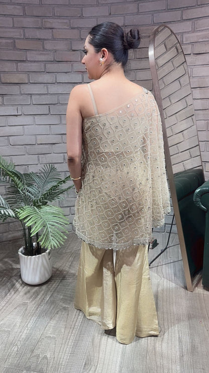 Spotlight Beige Golden heavy cape plazoo set (3pc Set)