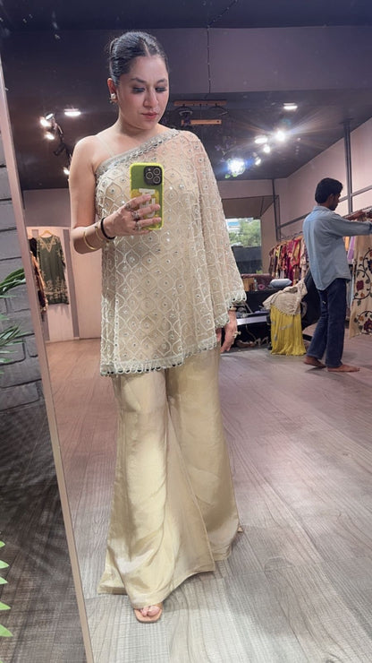 Spotlight Beige Golden heavy cape plazoo set (3pc Set)