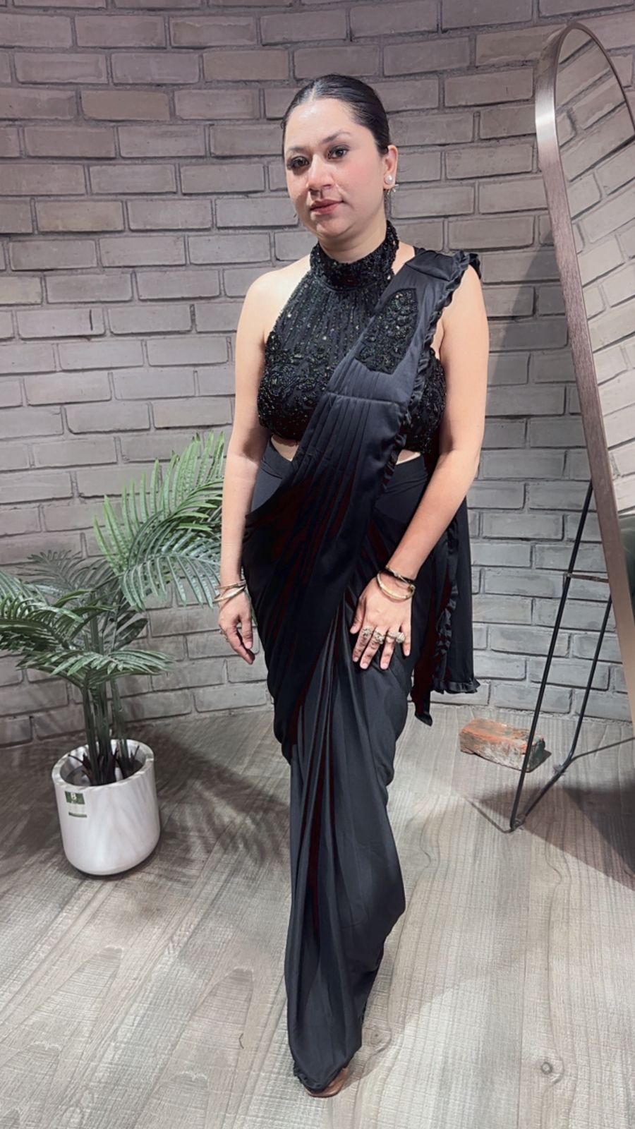 Glimpse Black Designer Drape Saree