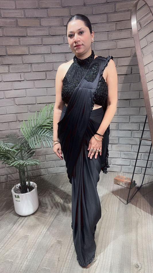 Glimpse Black Designer Drape Saree