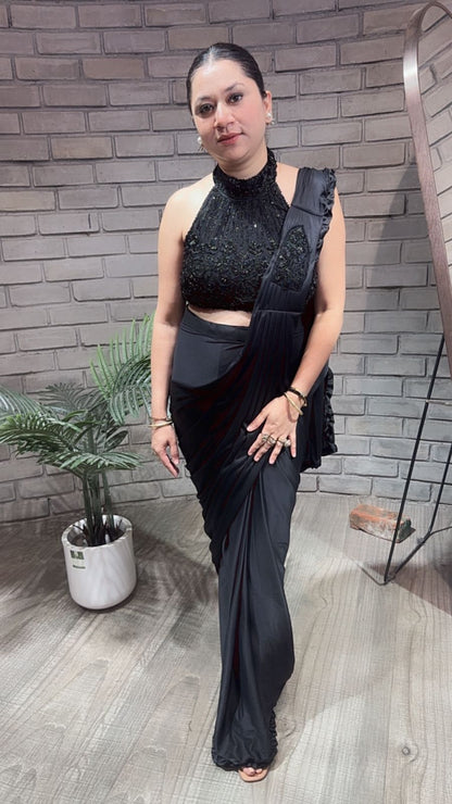 Glimpse Black Designer Drape Saree