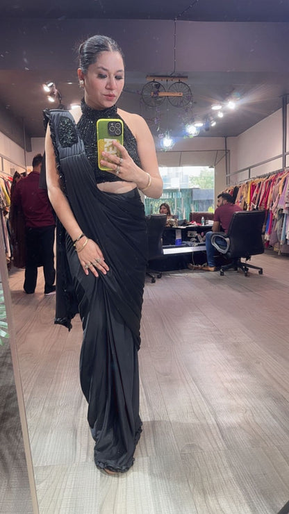 Glimpse Black Designer Drape Saree
