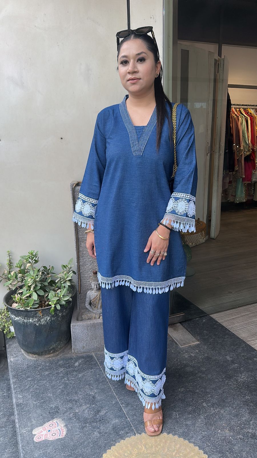 Puzzle Denim Cotton lace Cordset