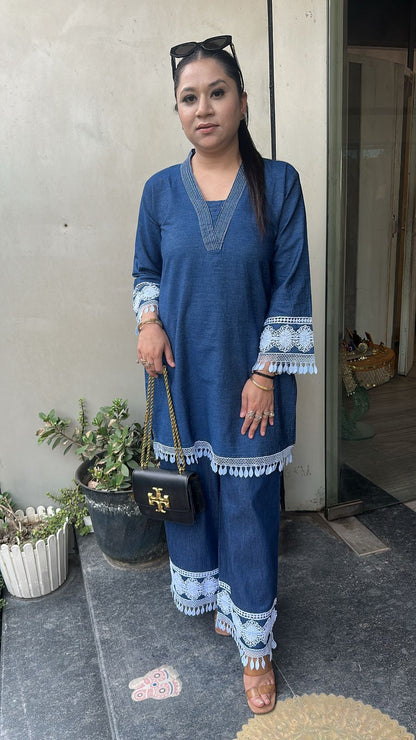 Puzzle Denim Cotton lace Cordset