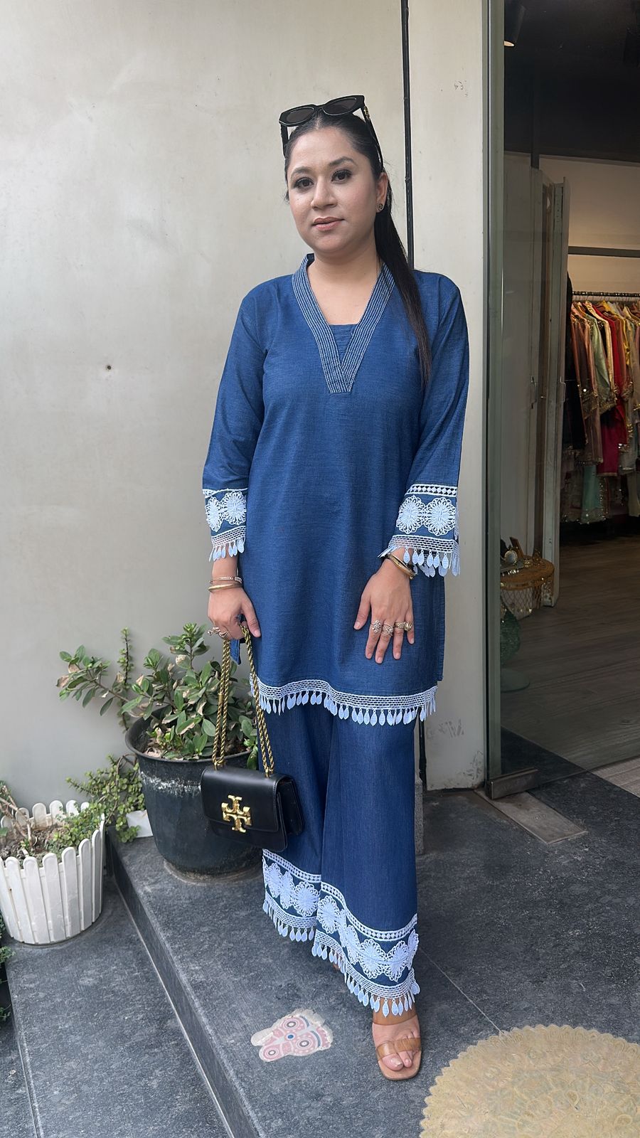 Puzzle Denim Cotton lace Cordset