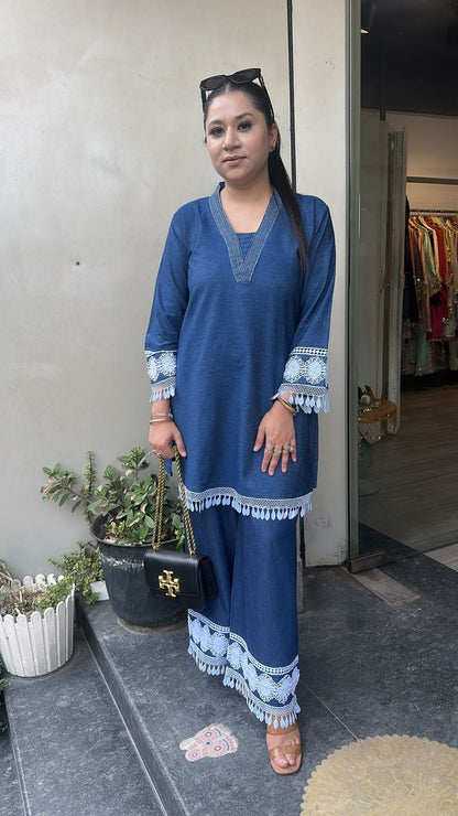 Puzzle Denim Cotton lace Cordset