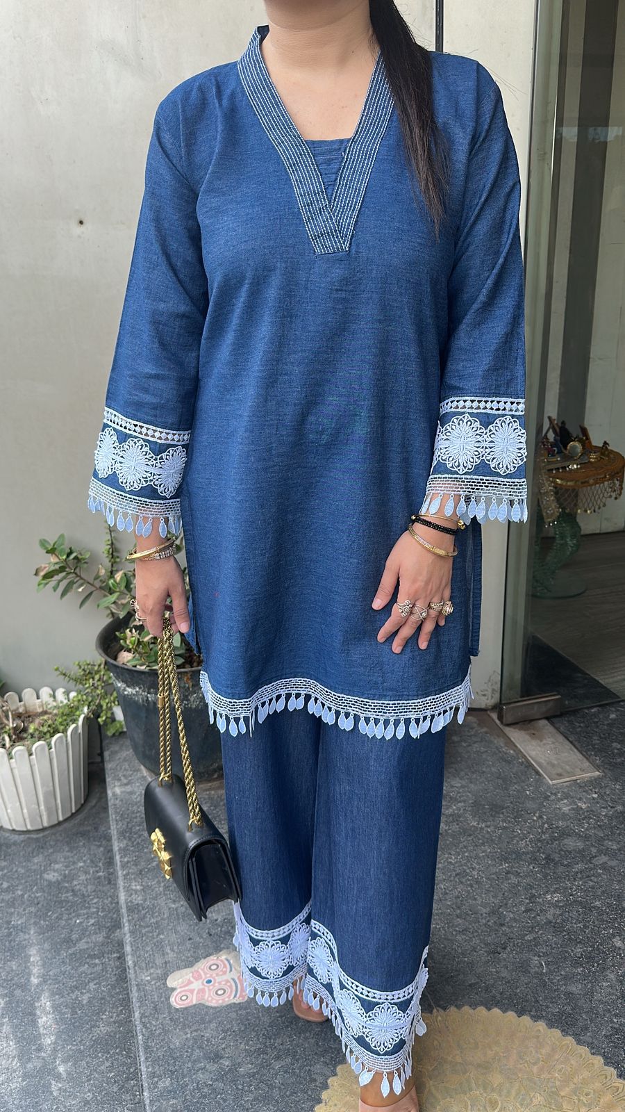 Puzzle Denim Cotton lace Cordset