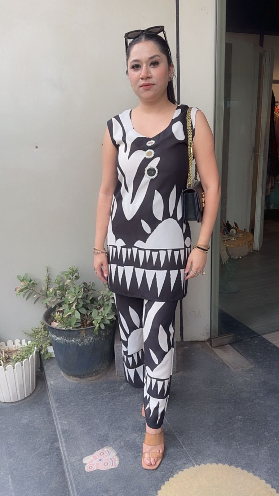 Feather Black white Mirror Cotton Cordset