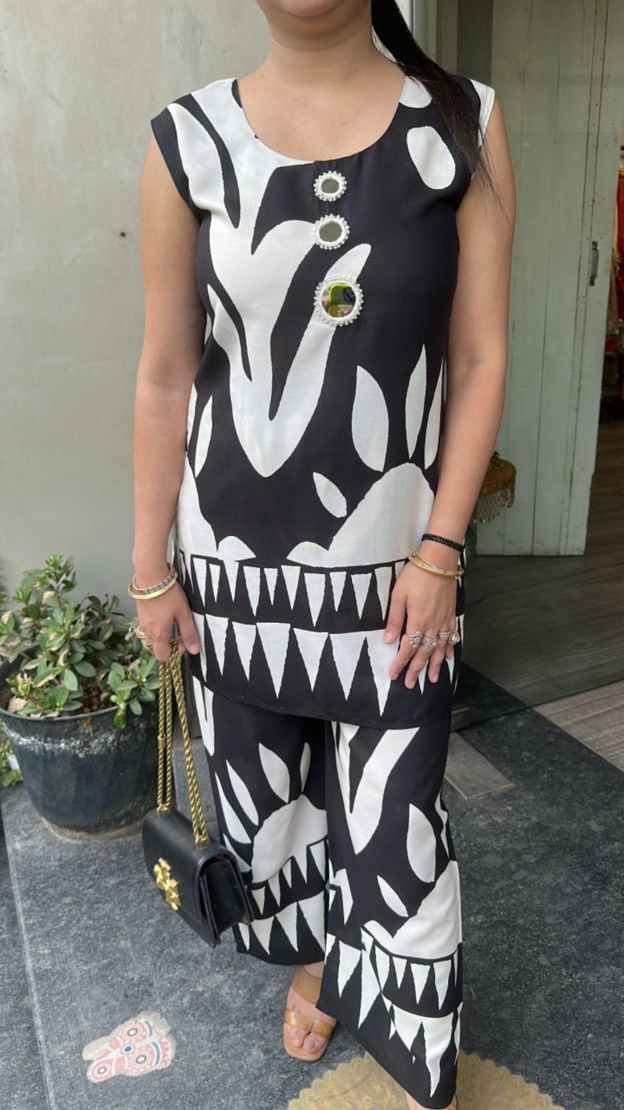 Feather Black white Mirror Cotton Cordset