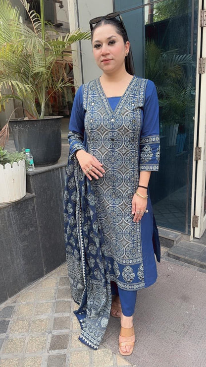 Nooreh Navy Blue Cotton Designer Suit