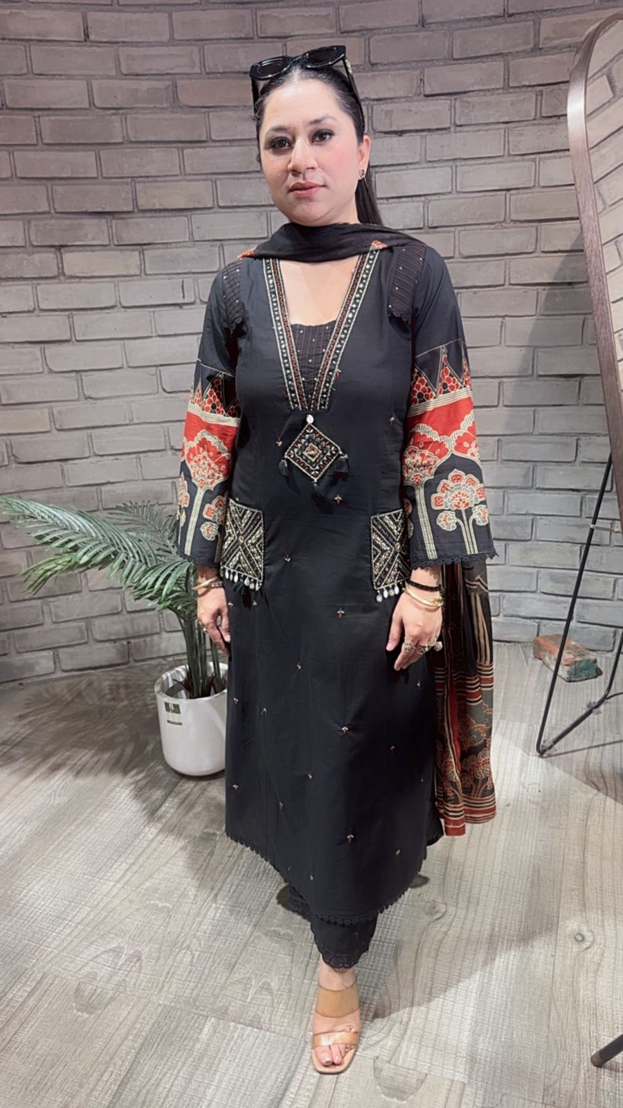 Zevar Black Cotton Designer Suit