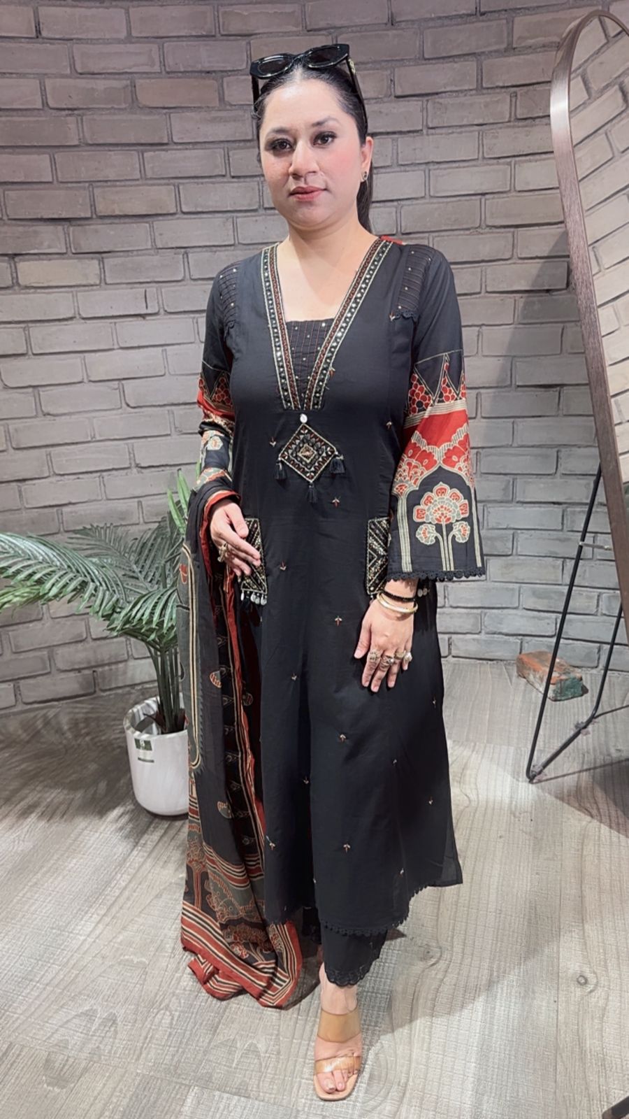Zevar Black Cotton Designer Suit