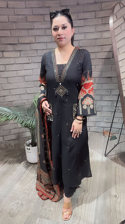 Zevar Black Cotton Designer Suit