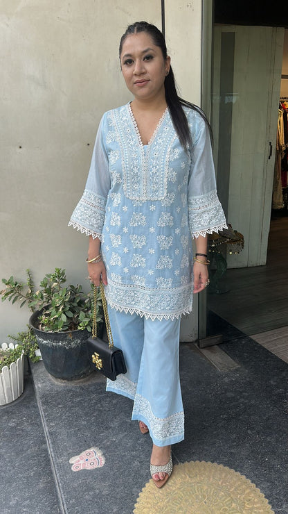 Zainab powder Blue Chikankari Cordset