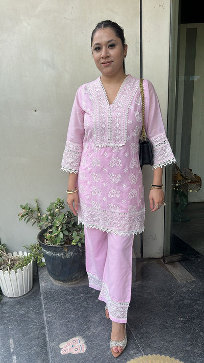 Zainab Baby pink Chikankari Cordset