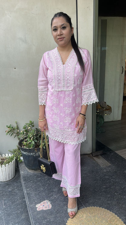 Zainab Baby pink Chikankari Cordset