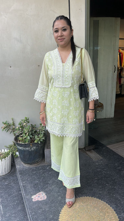 Zainab pista Green Chikankari Cordset