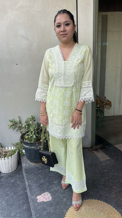 Zainab pista Green Chikankari Cordset