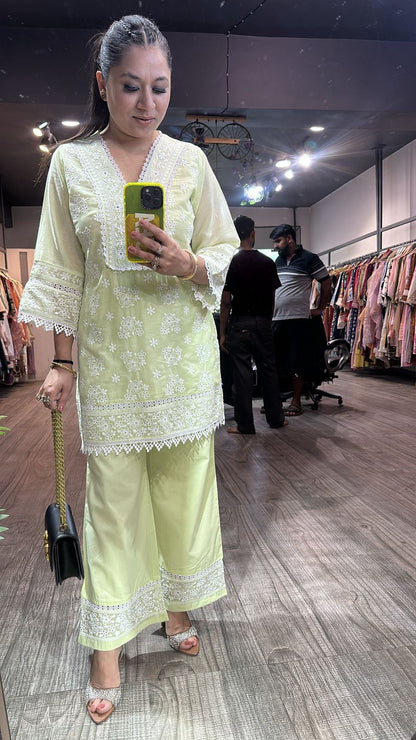 Zainab pista Green Chikankari Cordset