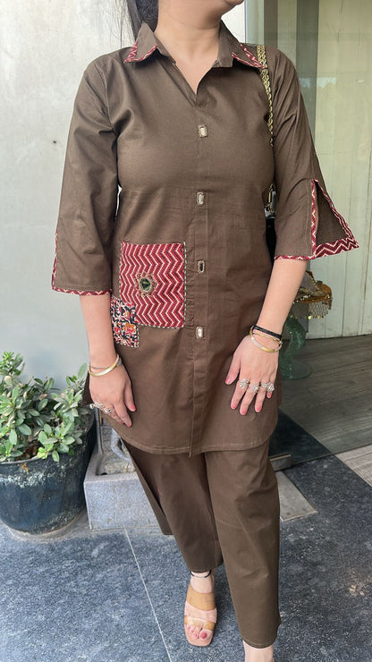 Izhaar Brown Cotton Designer Cordset