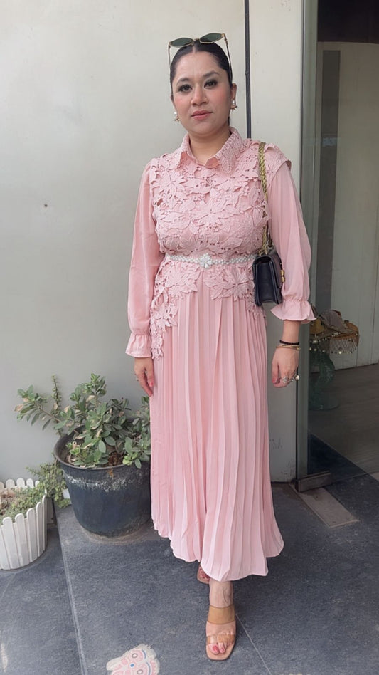 Raisin peach Pink Lace Dress