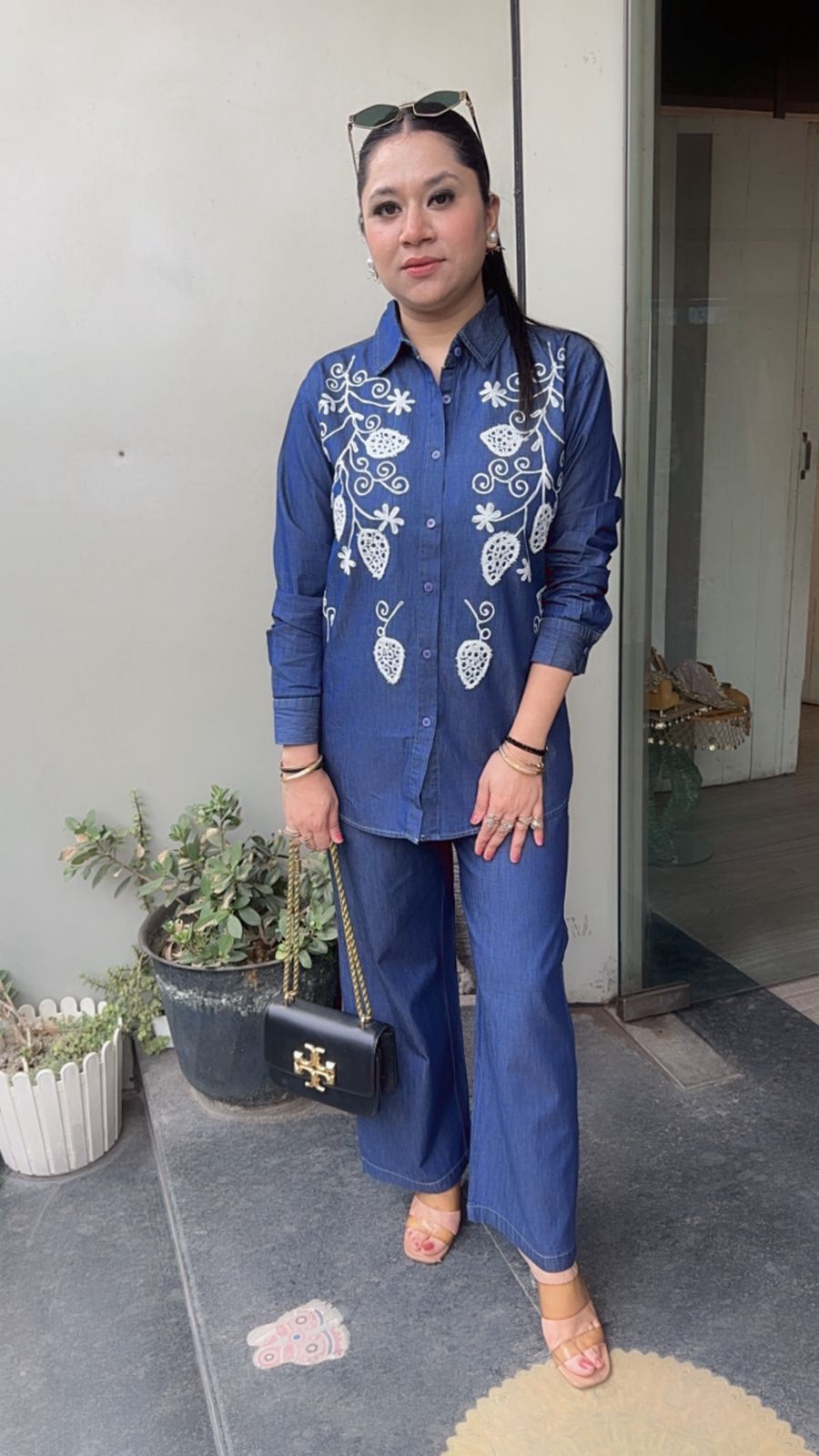 Macaroon Cotton Denim Thread work Cordset