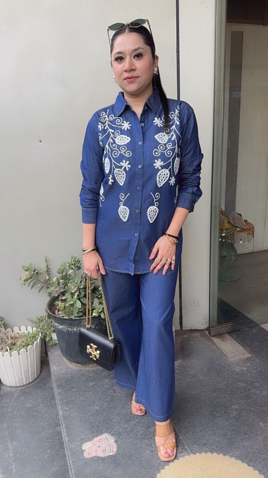 Macaroon Cotton Denim Thread work Cordset