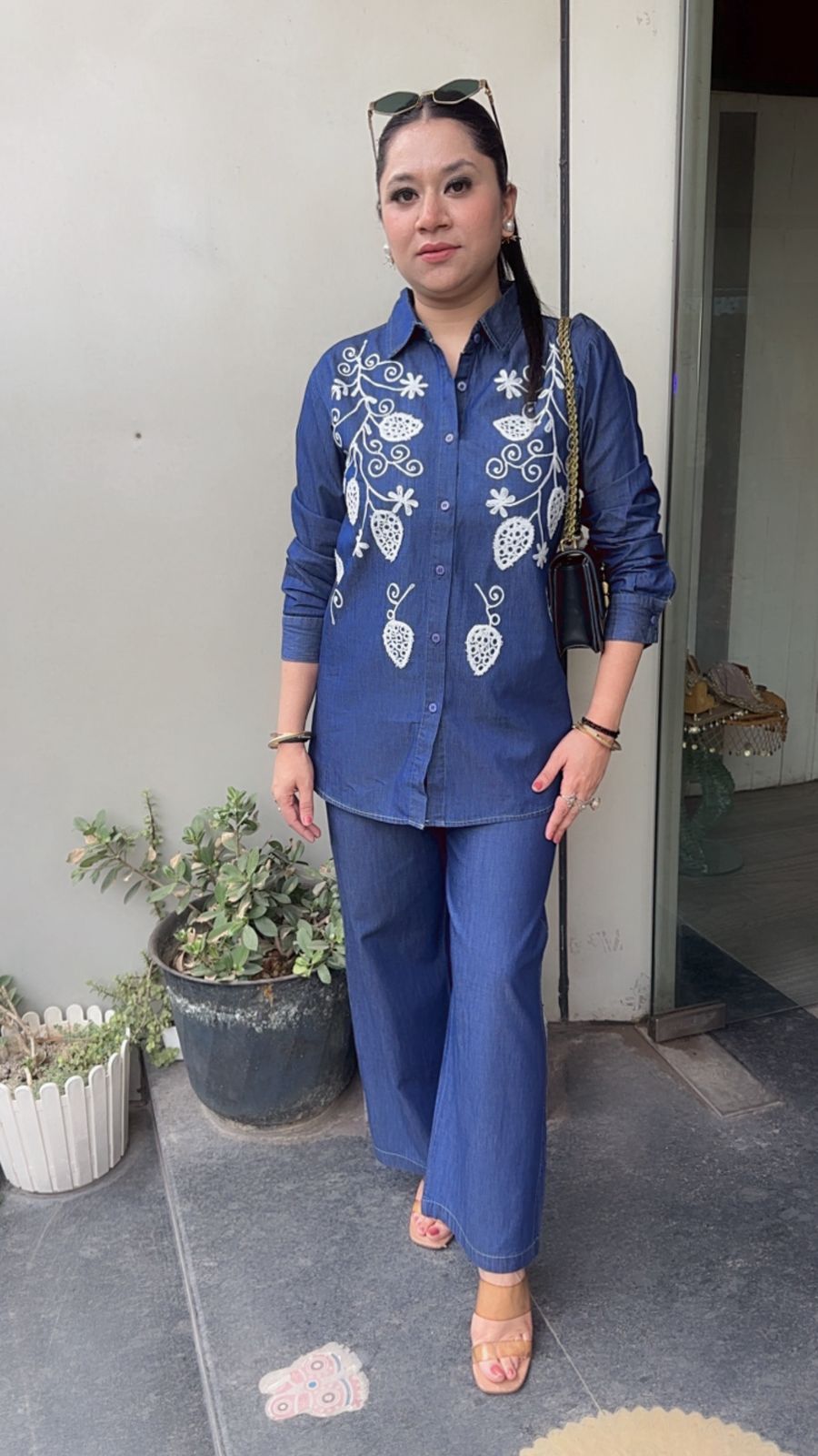 Macaroon Cotton Denim Thread work Cordset
