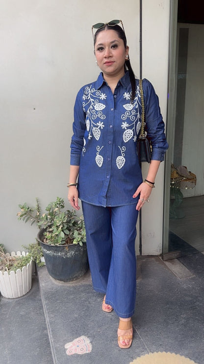 Macaroon Cotton Denim Thread work Cordset