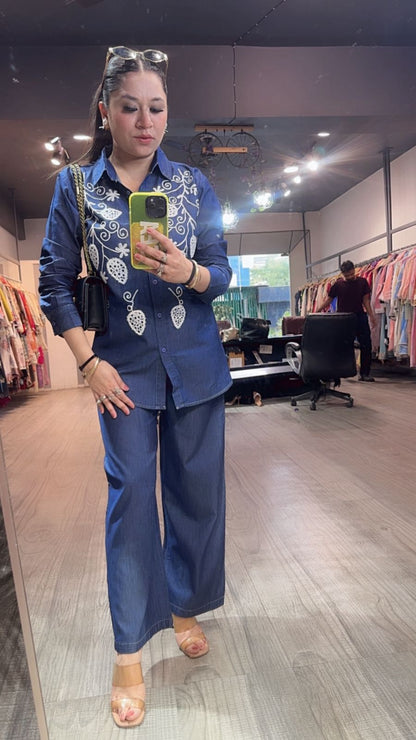 Macaroon Cotton Denim Thread work Cordset
