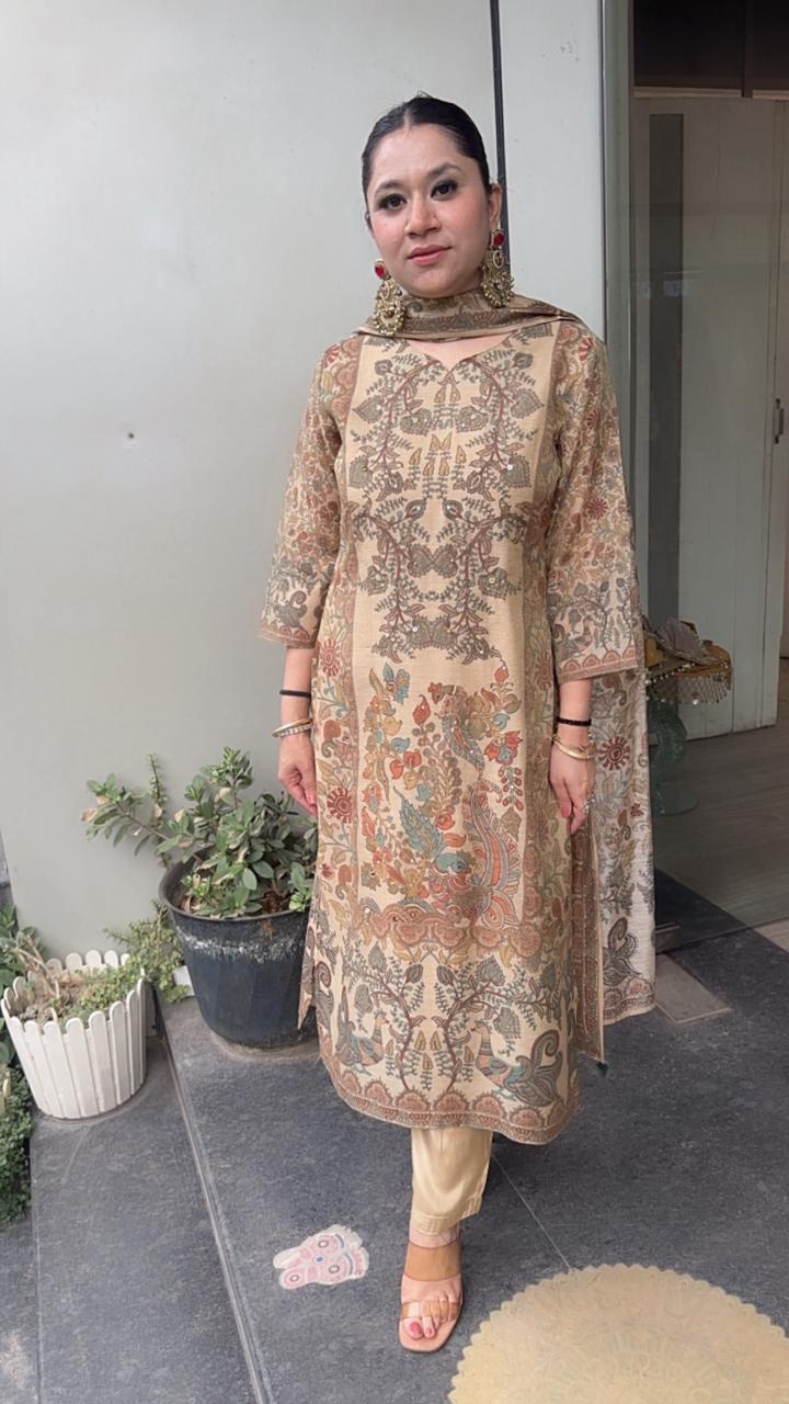 Beans New Beige Designer Cotton Suit