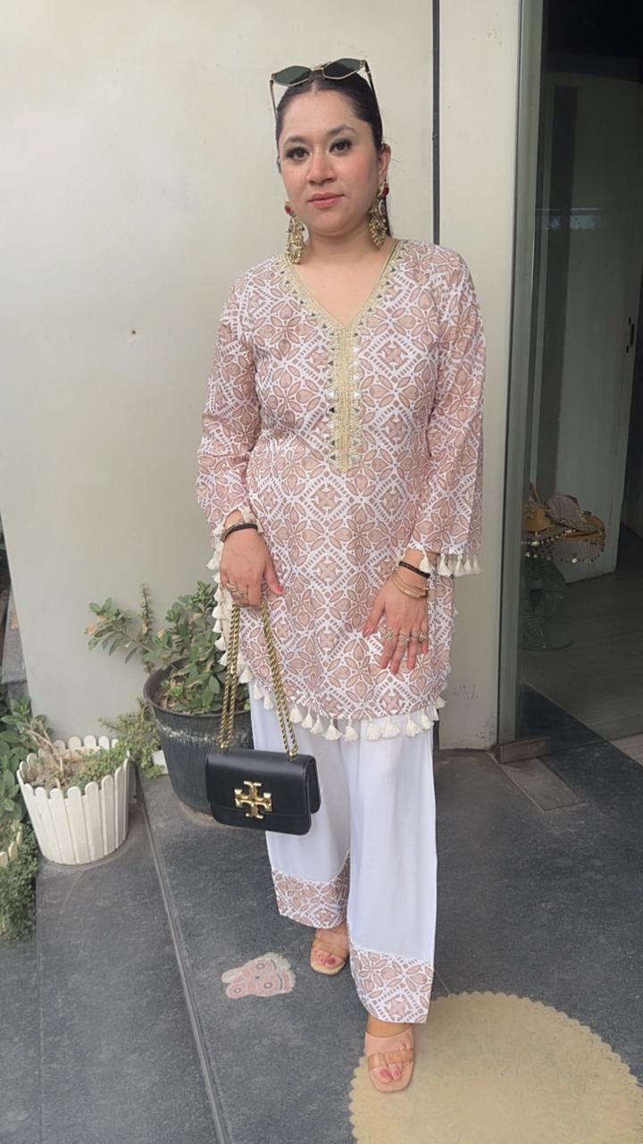 Eclairs Beige Chiffle Farshi salwar Cordset