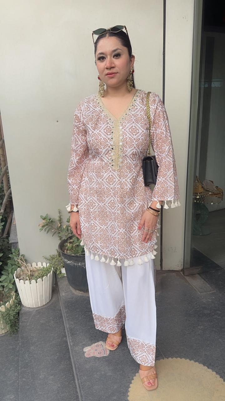 Eclairs Beige Chiffle Farshi salwar Cordset