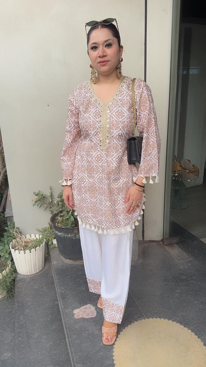 Eclairs Beige Chiffle Farshi salwar Cordset