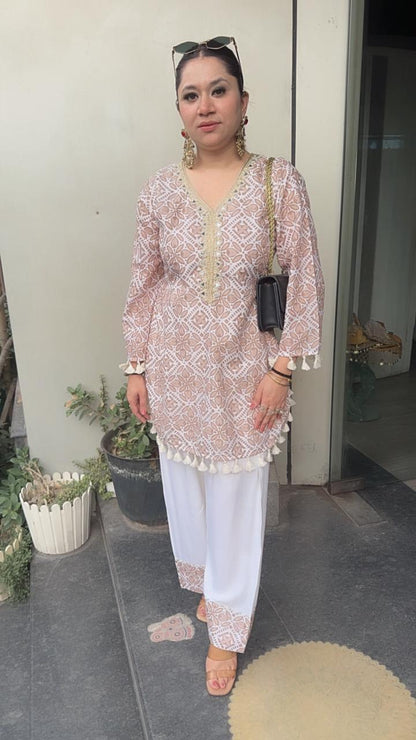 Eclairs Beige Chiffle Farshi salwar Cordset