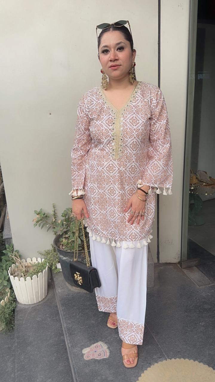 Eclairs Beige Chiffle Farshi salwar Cordset