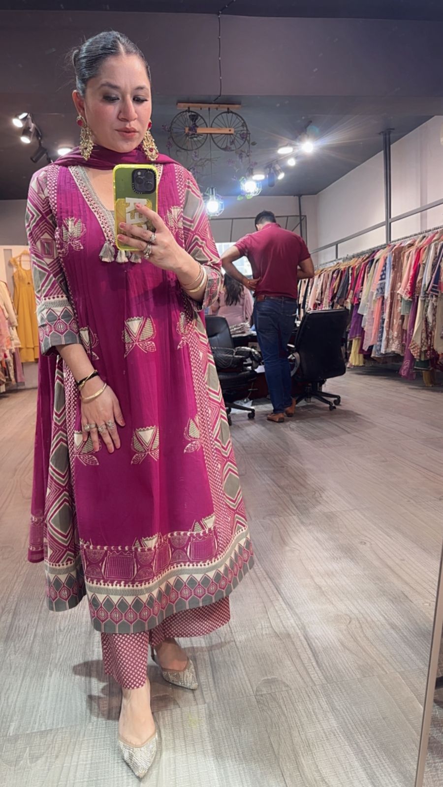 Jasmine Pink Grey Cotton Digital Designer Suit